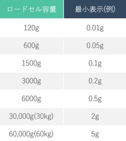 ロ ー ド セ ル 容 量 と 最 小 表 示