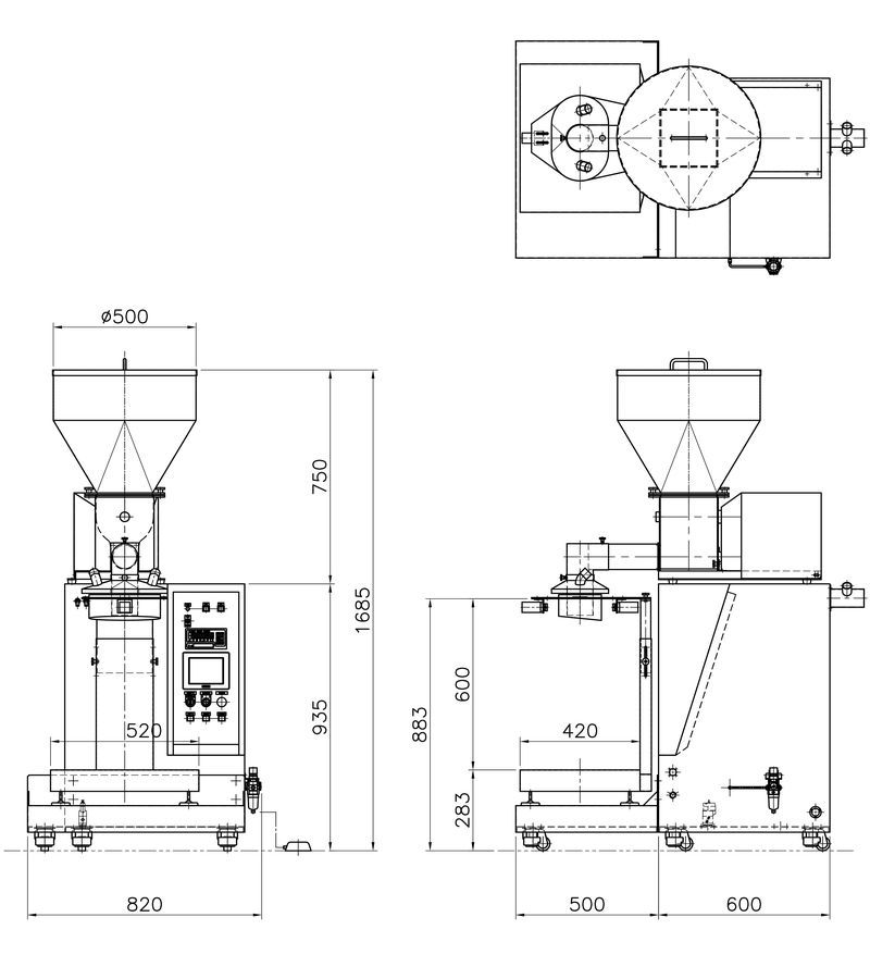 ホッパ容量60L　寸法(台秤式)