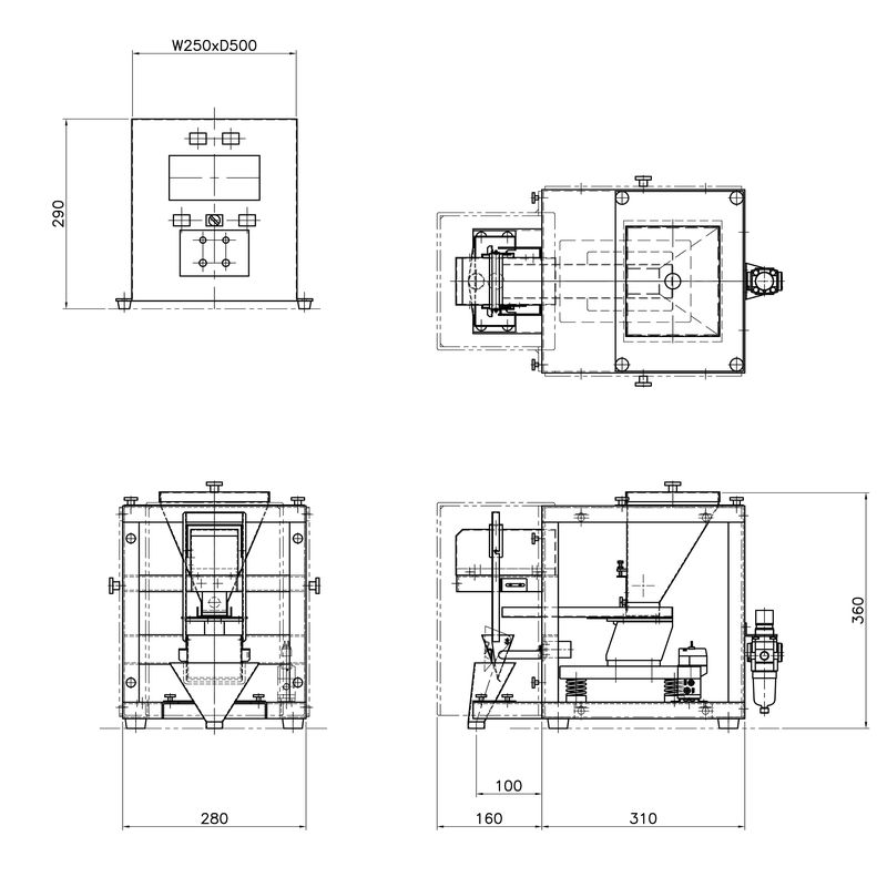 卓上振動フィーダ（バケット計量）　寸法